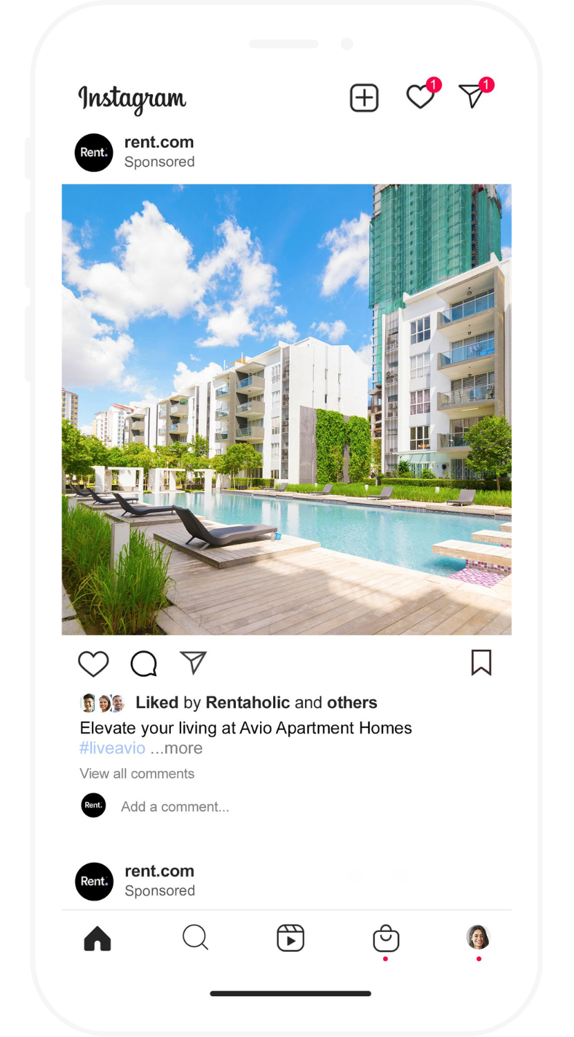 RentSocial Instagram ad on Mobile phone